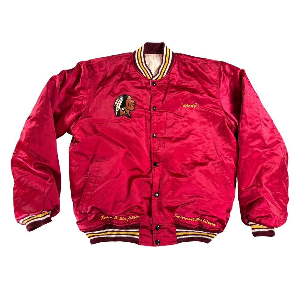 Unbranded Varsity Jacket Mens XL Red Satin Bomber‎ Shreveport Louisiana Shorty